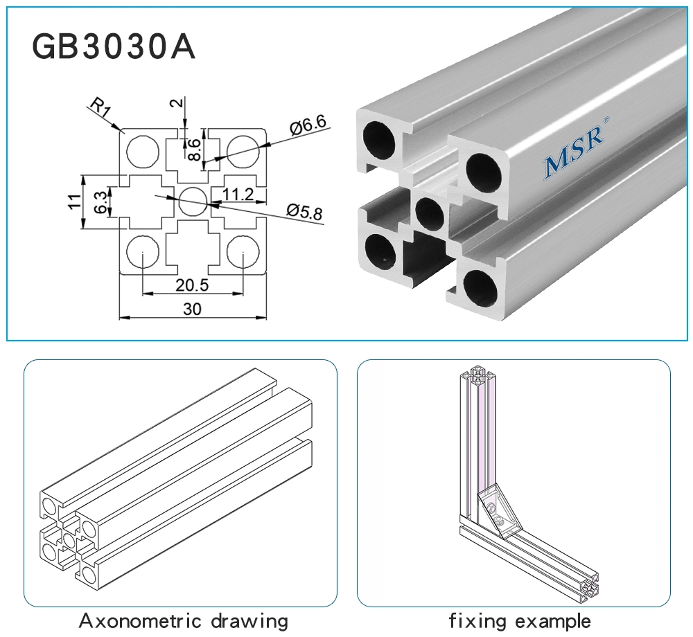 Original Factory Silver Color Anodized Extrude GB3030A Aluminum Extrusion T Slot Profile for Workbench