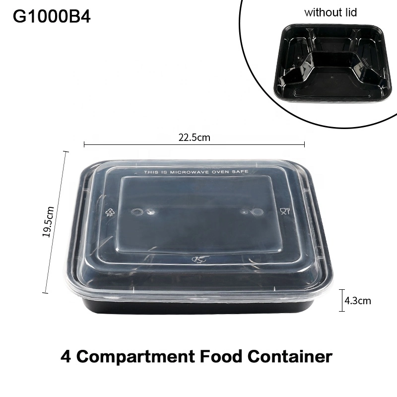 BPA Free 4 Compartment Food Container Disposable Plastic Lunch Box with Dividers for Restaurant Meal Food Packaging Meal Box