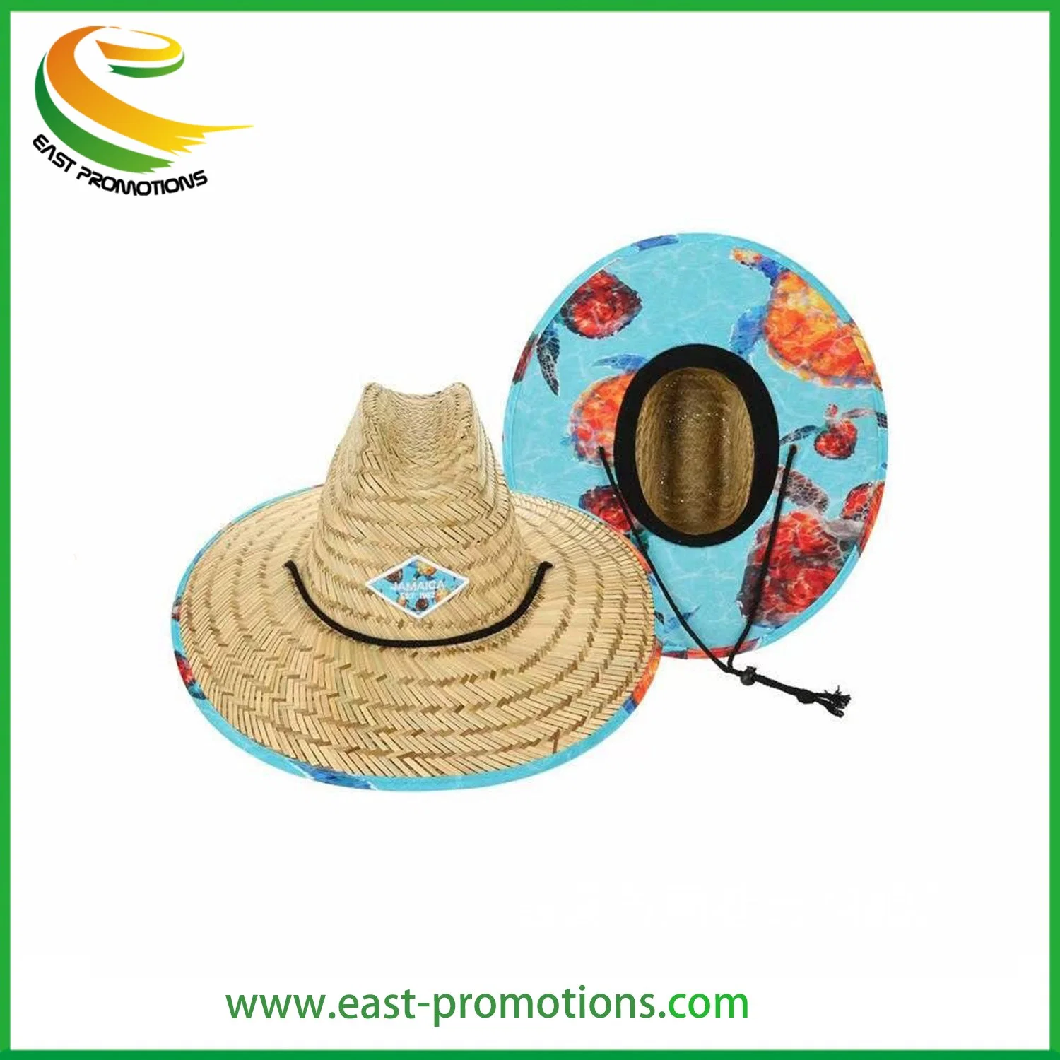 Wholesale/Supplier Summer Unisex Adults Wide Brim Natural Lifeguard Straw Hat with Custom Patch Logo