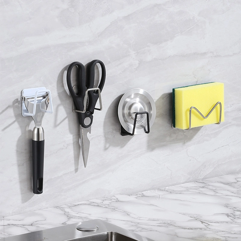 Acero inoxidable montaje en pared adhesivo Cocina grifo Sponge Holder Sink Accesorios de Cocina Caddy