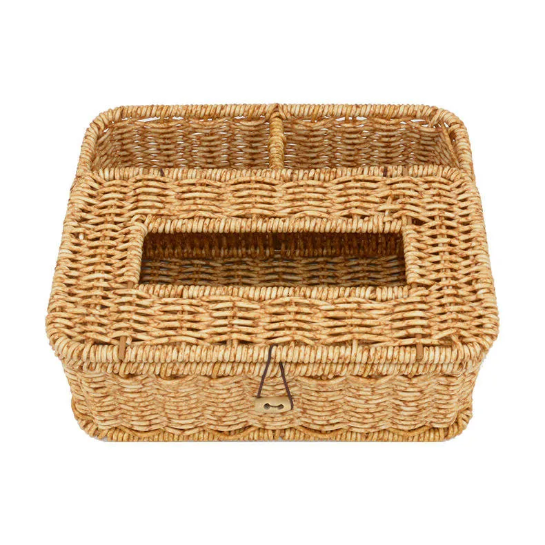 Multifunctional Tissue Storage Box Hand-Woven Plastic Rattan Paper Tissue Box