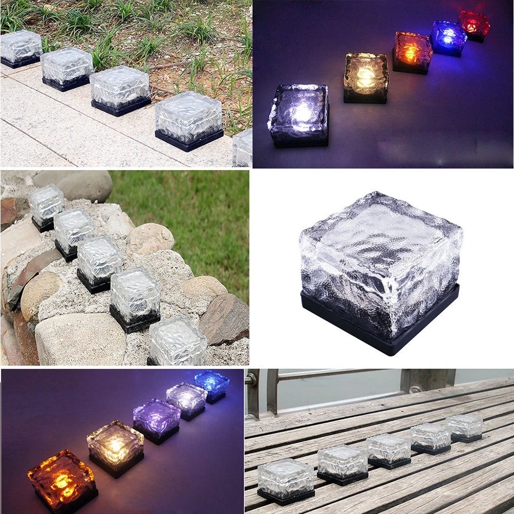 Hot Sale Solar Ice Lights Crystal Brick Stone Lamp Solar Path Floor Light for Stair Lawn Yard Outdoor Decoration