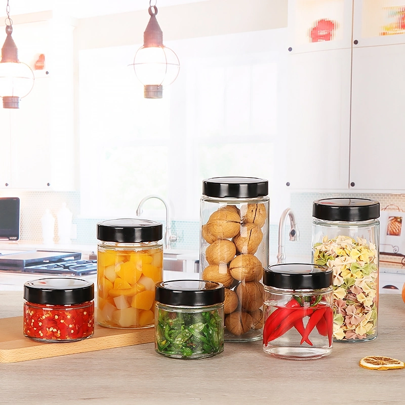 Wide Mouth Food Storage Container Pickle Jam Jar Butter Honey Straight Side Glass Jar with Airtight Metal Screw Lid