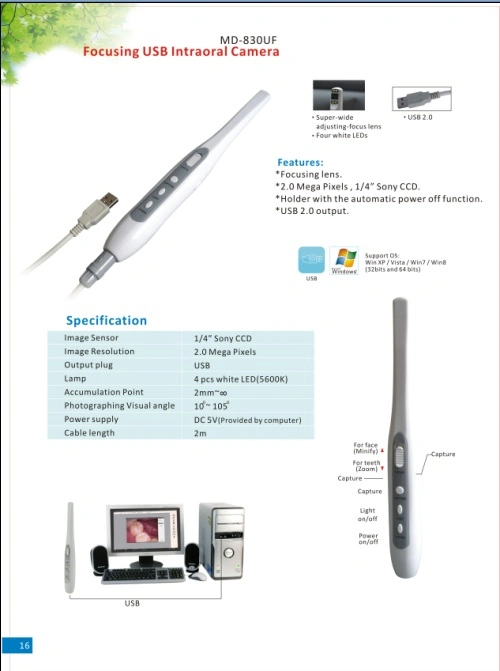 Centrando la longitud focal ajustable con cable USB Cámara Intraoral