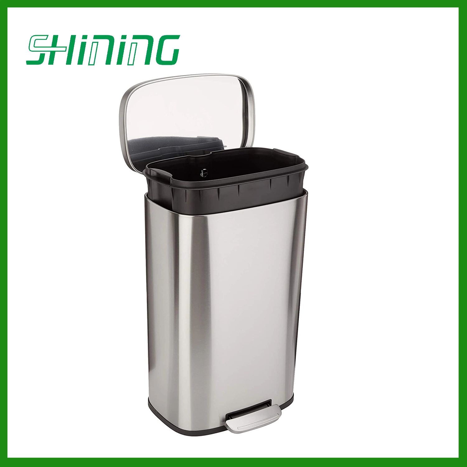 30L/8 Gallon Stainless Steel Dustbin with Foot Lever Pedal Control - Rectangular