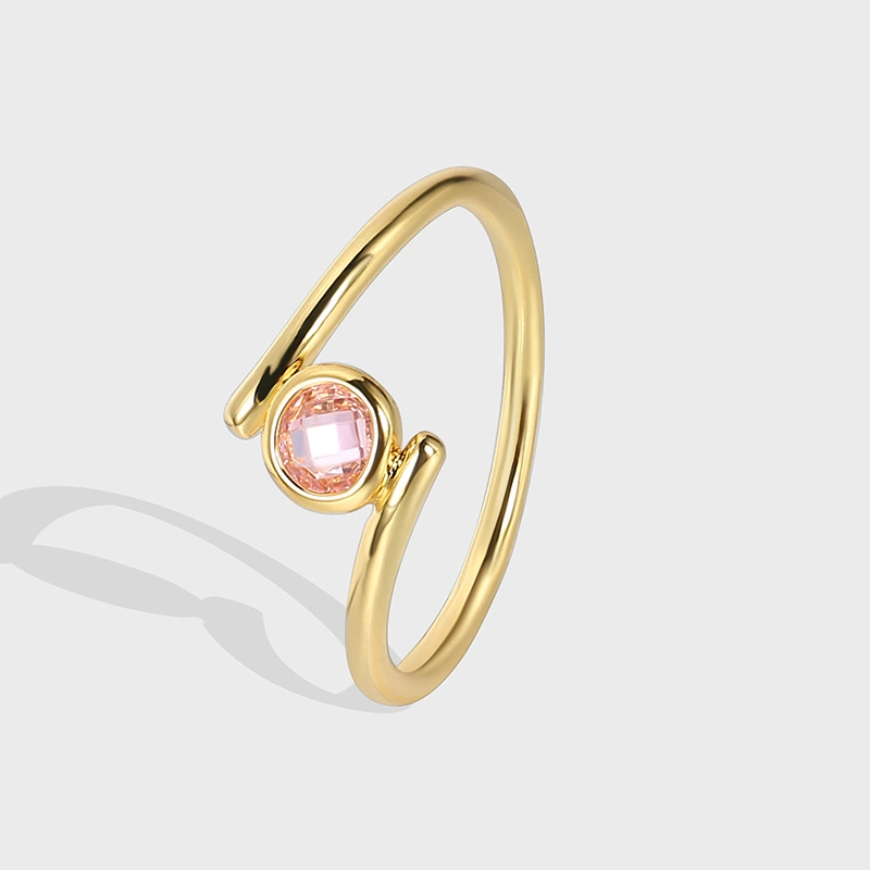 Wholesale/Supplier Fashion New Design Brass Gold Plated Irregular Pink Zircon Ring Jewelry for Women