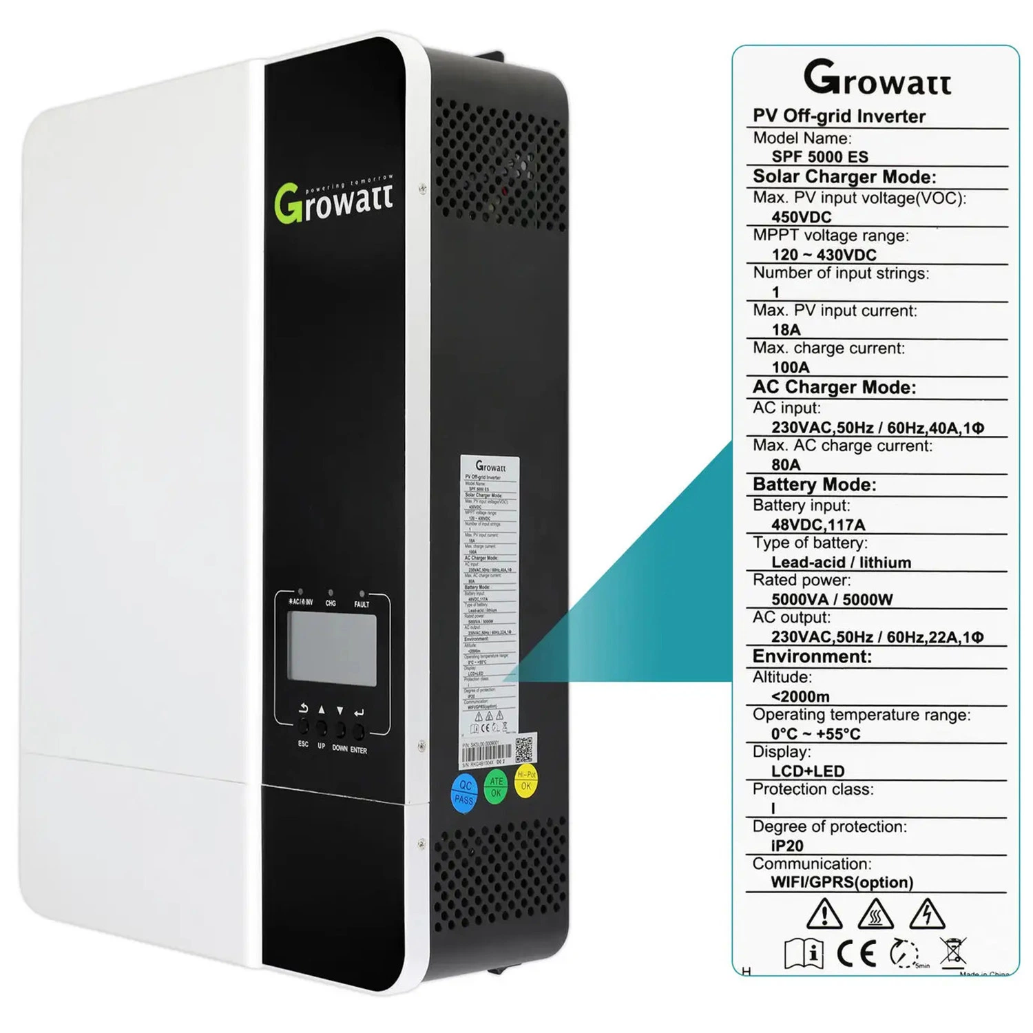 Growatt es Series 5kw 3,5kw uso en casa fuera de Grid Solar Inversor con batería de litio