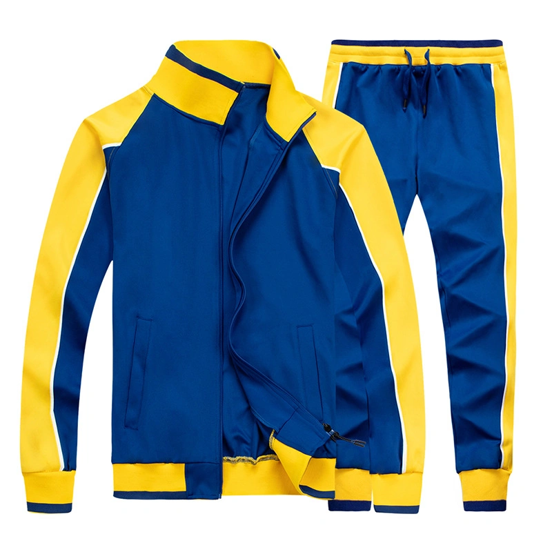 Customized Sweat Suit Men Stand Collar Bright Blue/Yellow Patchwork Jogging Suit Sportswear Mens Fleece Track Suit