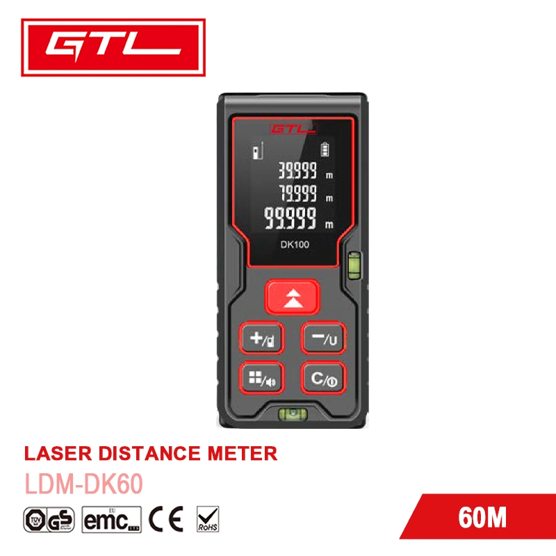 196FT Digitaler Laser-Entfernungsmesser mit 2 horizontalen Blasenebenen (LDM-DK60)