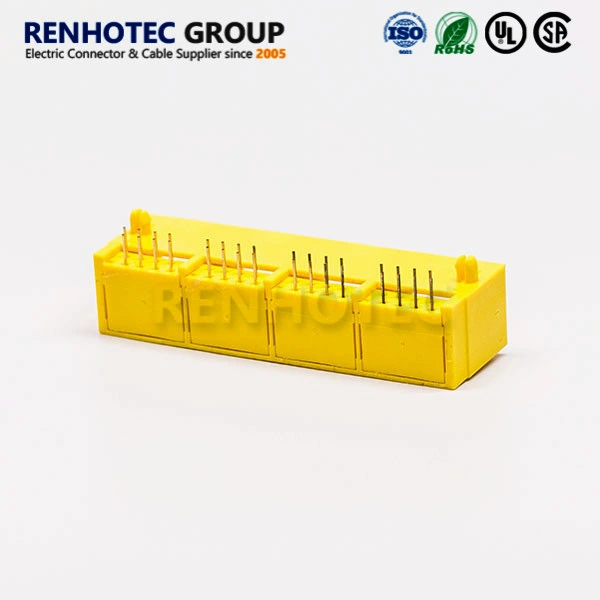 Yellow Colour 4 Port RJ45 Connector for PCB