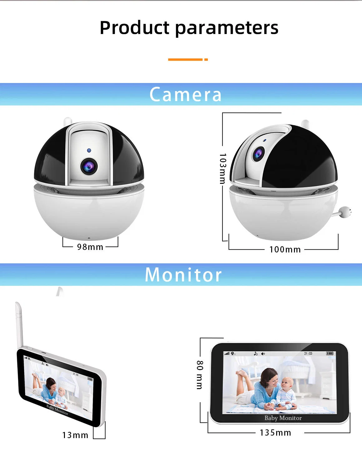 Écran LCD 5 pouces et écoute-bébé à écran tactile avec Smart Caméra Wi-Fi surveillance écran LCD Talk Night Vison bidirectionnel Caméra de surveillance de bébé 720p