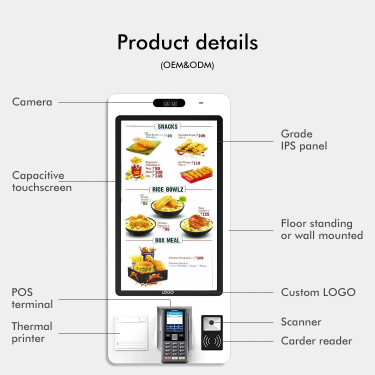 Wall Mount LCD Advertising Display Indoor IC Card-Reader Kiosk with Camera Display Screen LCD Displayer