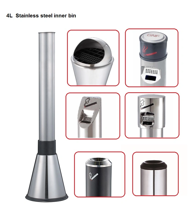 Steel Brushed Finish Portable Free Standing Ashtray Stand Commercial Zone Smoker's Post Outdoor Cigarette Receptacles