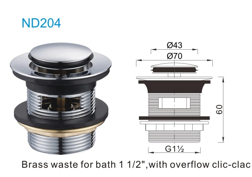 High quality/High cost performance  Clic Clac Bath Tub Pop up Small Cap Strainer Bathtub Waste Drain (ND204-MB)