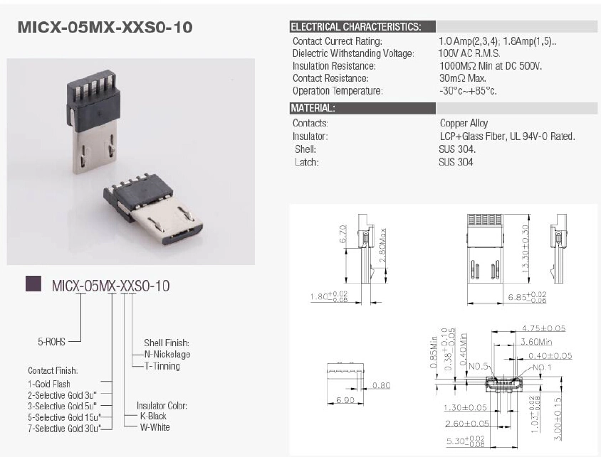 Conector Micro USB Cable de soldadura