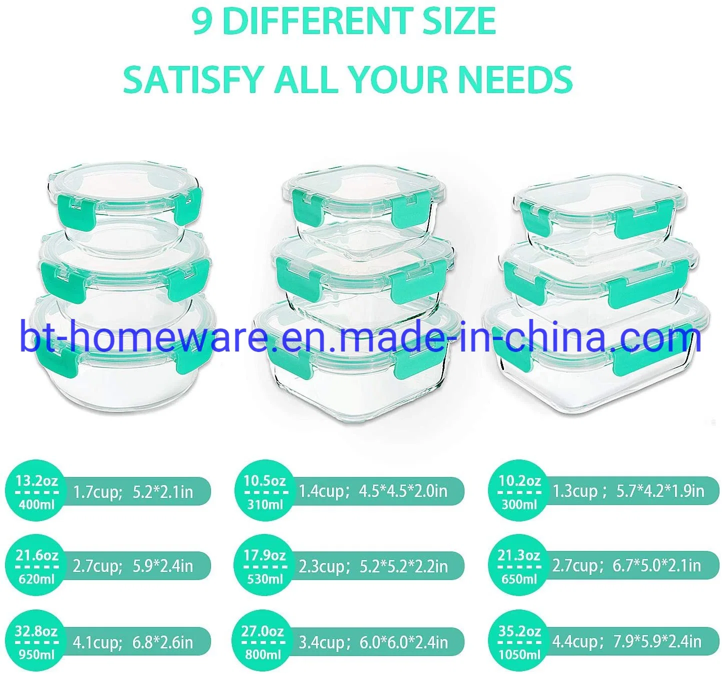 Glass Storage Box with Lid for Food and Airtight Lunch Box BPA-Free Leak Proof