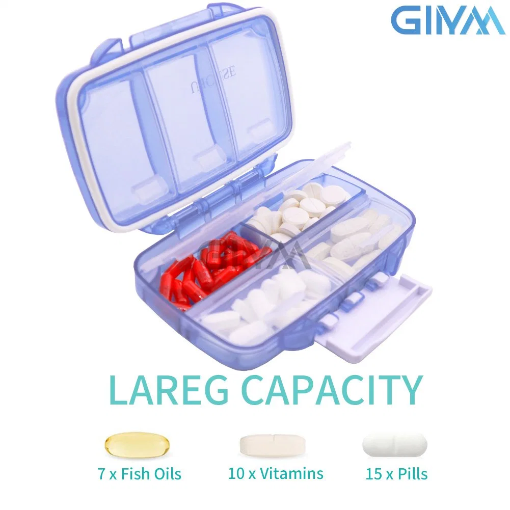 Portable Pill Organizer Weekly, Small Travel Pill Case with 7 Compartment, Moistureproof and Airtight Pill Box, Travel Pill Holder