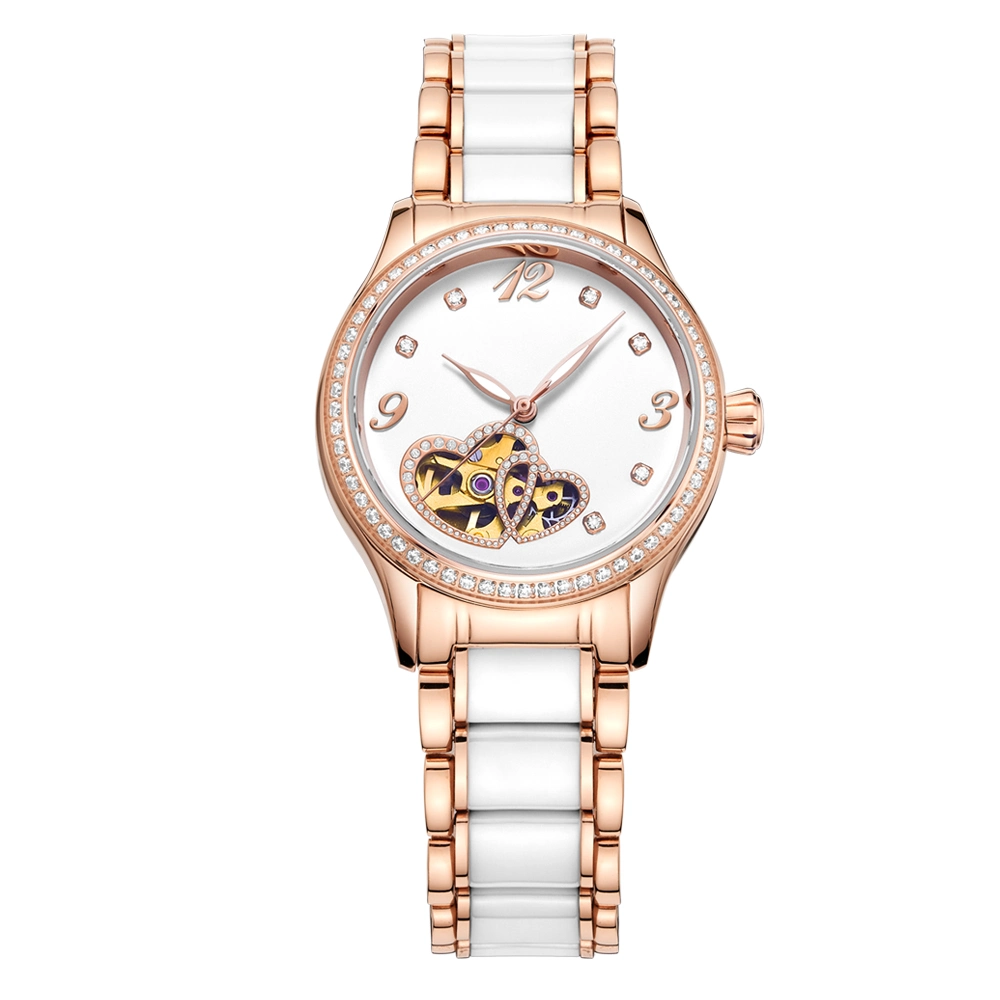 Premium de lujo en forma de corazón hueco Cristal mujer reloj de pulsera
