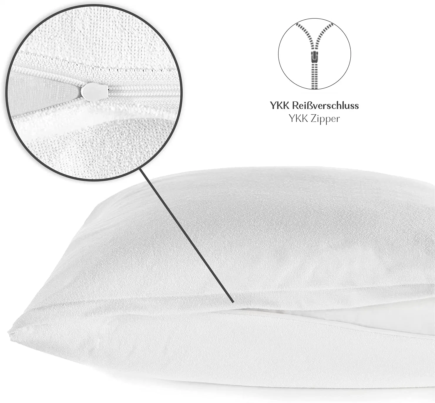 Waterproof Terry Pillow Protectors Set of 2 40 X 40 Cm with Zip - 100% Cotton Cushion Cover - Cushion Cover Mite Protection Encasing