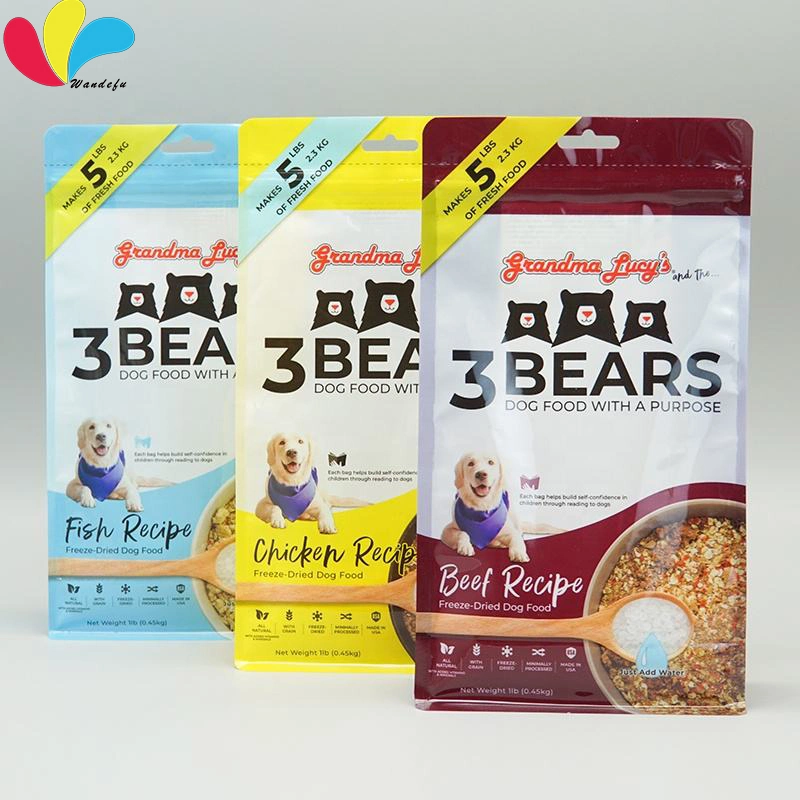 OEM ODM Custom Make Multi Color Printed Resealable Stand up Pouch Plastic Zipper Bag for Pet Food Cat Litter with Zipper Eight-Side Seal Food Packaging Bag