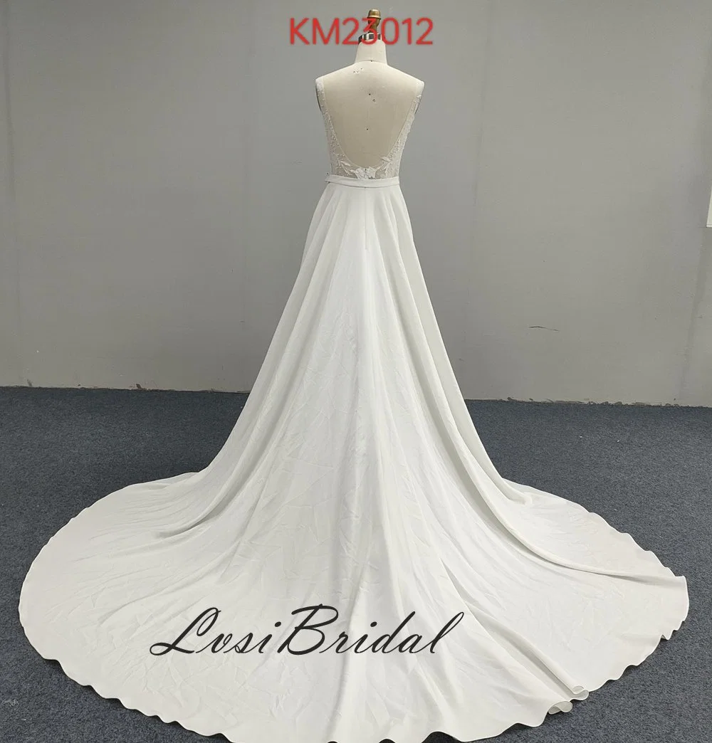 23012 Square Neckline and Wide Straps Wedding Dress with 3D Flower and Beading Bridal Gown Dress Stretch Fabric A-Line Skirt Dress Hot Sale New Style