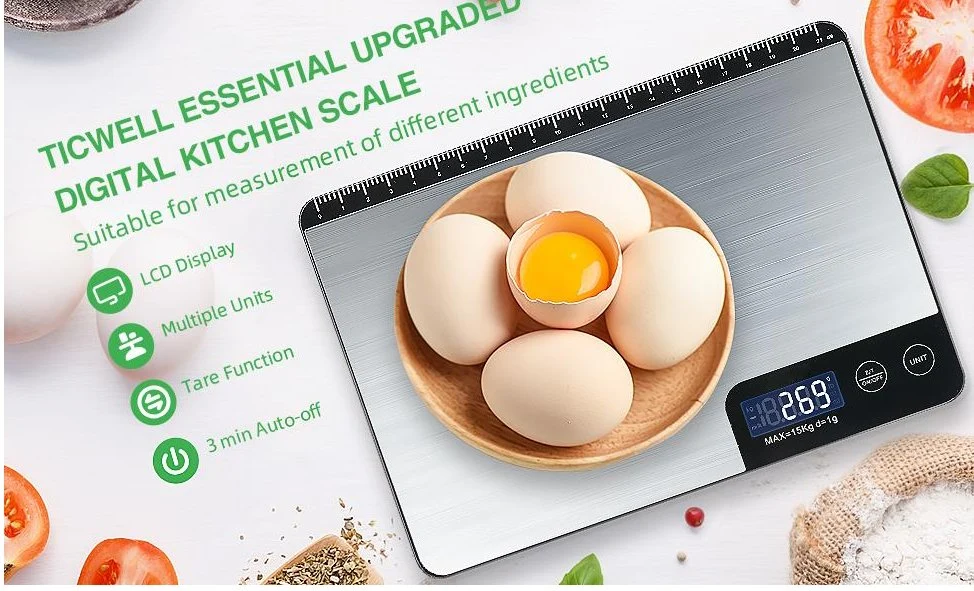 15kg 1g Stainless Steel Kitchen Scale with Backlight