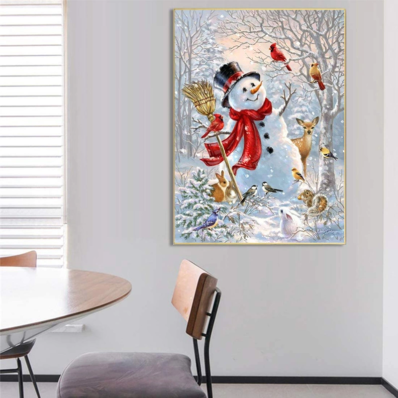 White Snowman with Broom Christmas Painting Decoration Gifts DIY Custom Children Diamond Drawing