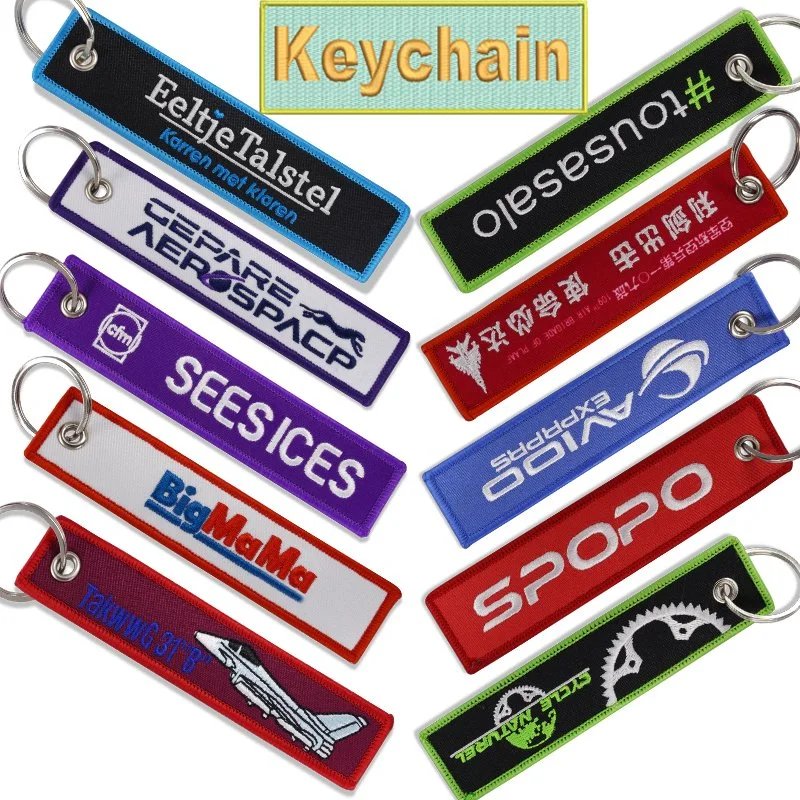 China promocionais de fábrica de forma personalizada de logotipo personalizado Promoção de metal/LED/couro/borracha/PU/PVC chaveiro tecido bordadas Bordados Patch Key Ring