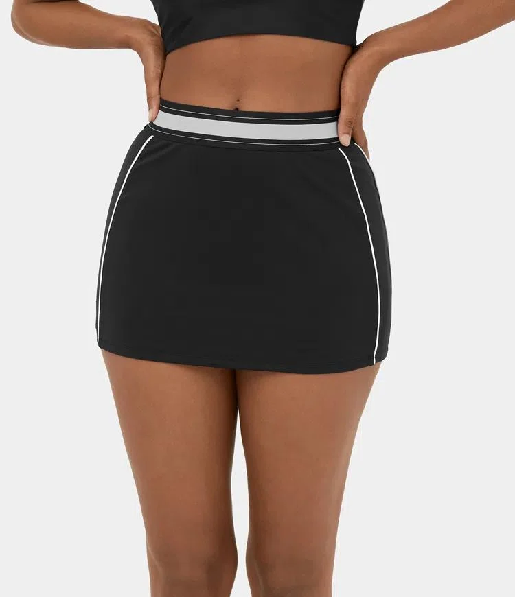 High Waisted 2-in-1 Bodycon Color Block Micro Mini Cool Touch Tennis Skirt