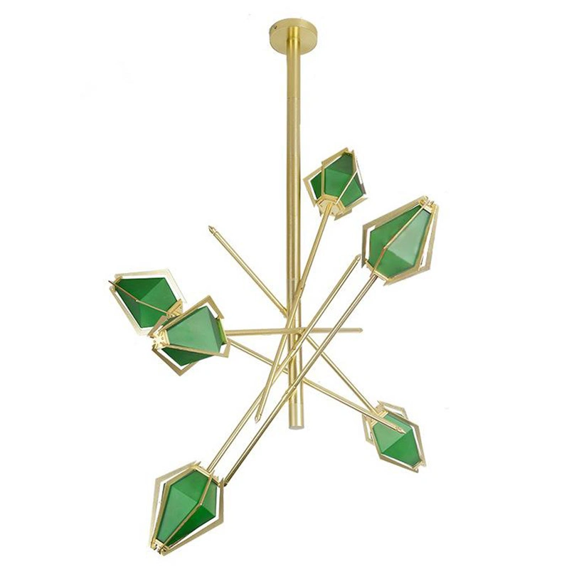 Diamond Chandelier Emerald Green and Milky White Glass Shade Harlow Chandelier (WH-MI-370)