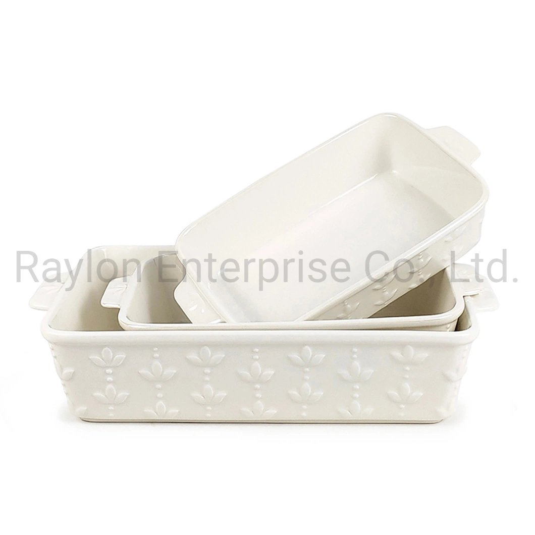 Best Quality Newly Developed Solid Color Pure White Ceramic Matt Finish Solid Color Ceramic Embossed Bakeware for Cook