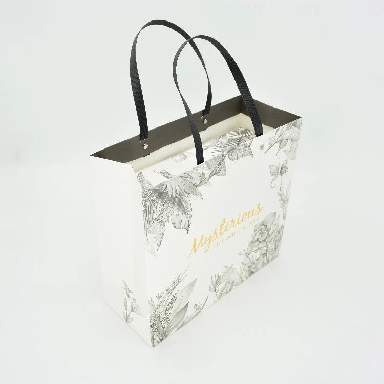 White Paper Bag Gift Festival Wrapping Paper Bag Kraft Party Bag with Leaf Pattern