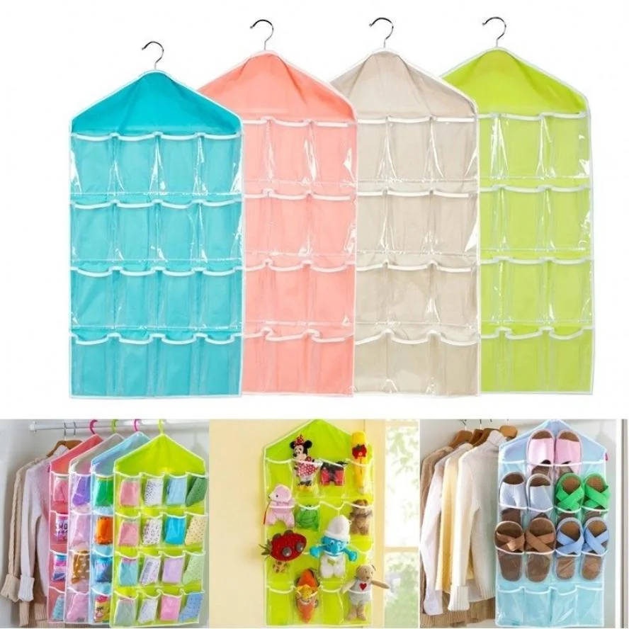 Clear Storage Box 16 Pockets Home Hanging Tool Bag Socks Bra Underwear Rack Hanger Storage Organizer Clothing Storage Case