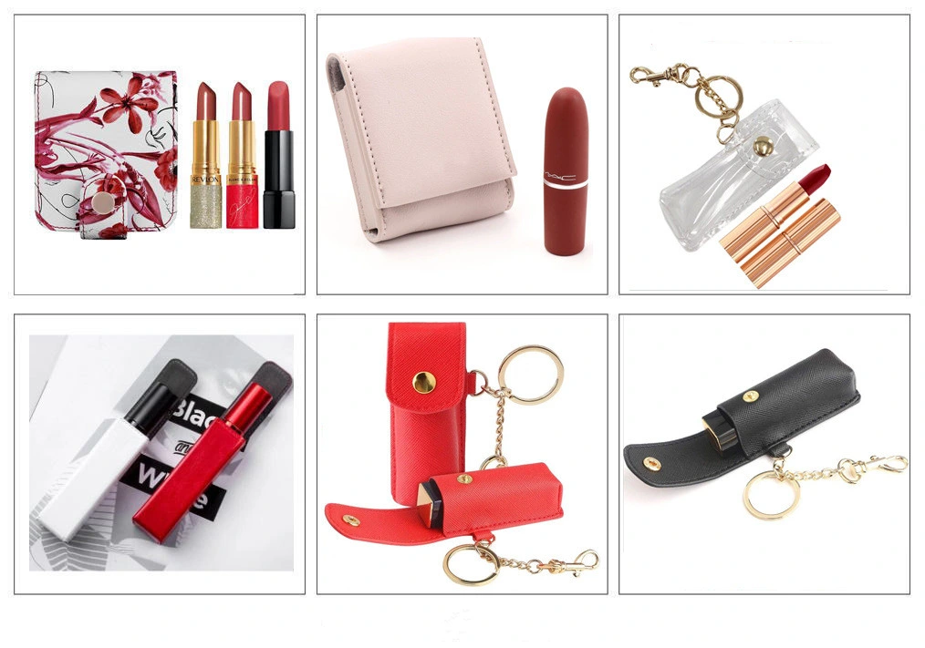 OEM Leather Multicolor Lip Balm Lipstick Pouch with Snap Button and Portable Key Chain