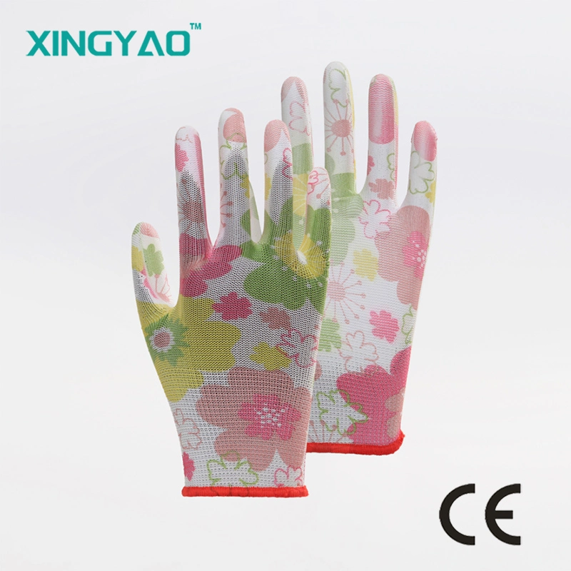 Color PU Printing Wear-Resistant Safety Work Gloves Work Garden Gloves