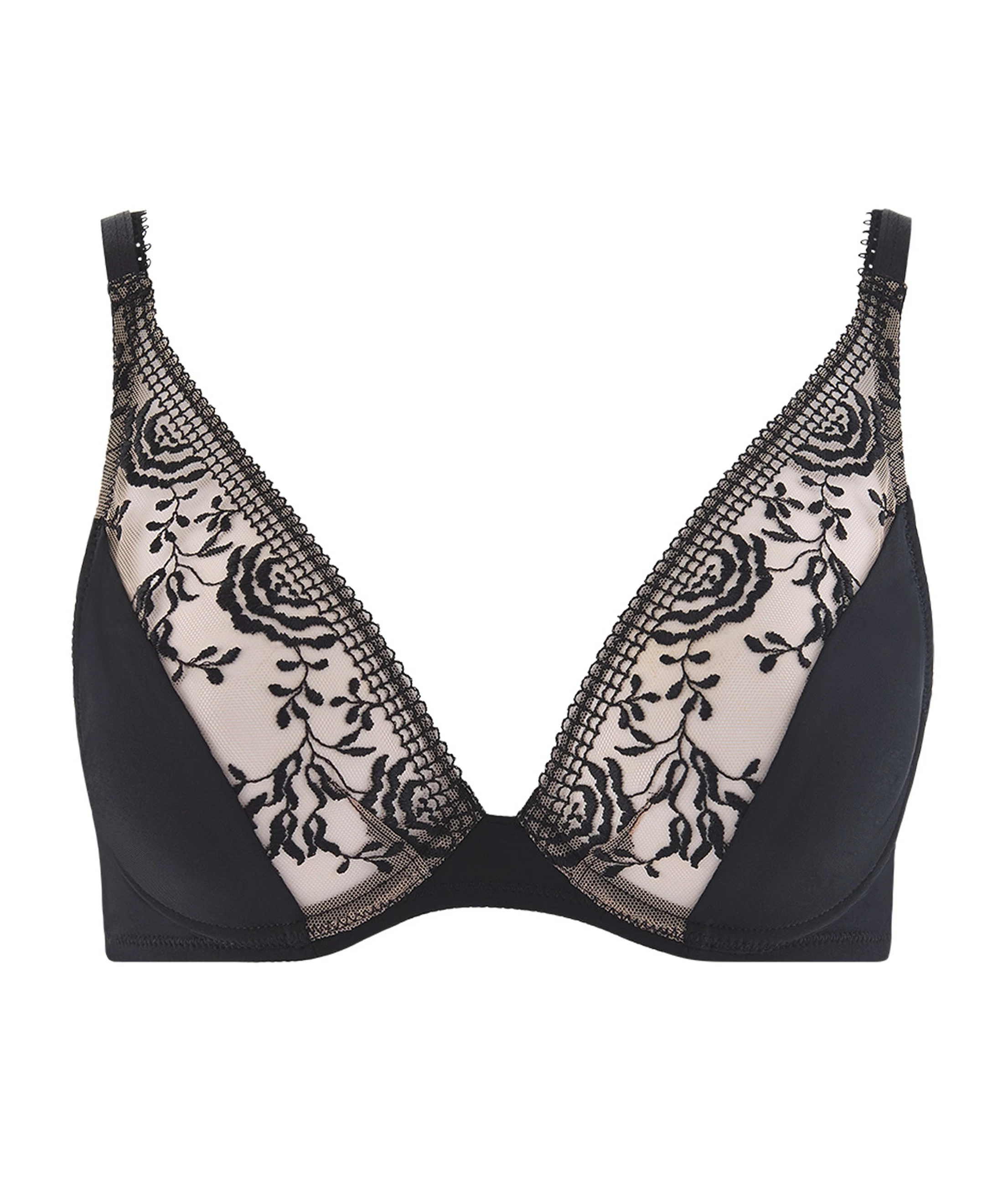 Private Label Fashion Women Embroidered Flower Lace Plunge Under Wired Triangle Bra