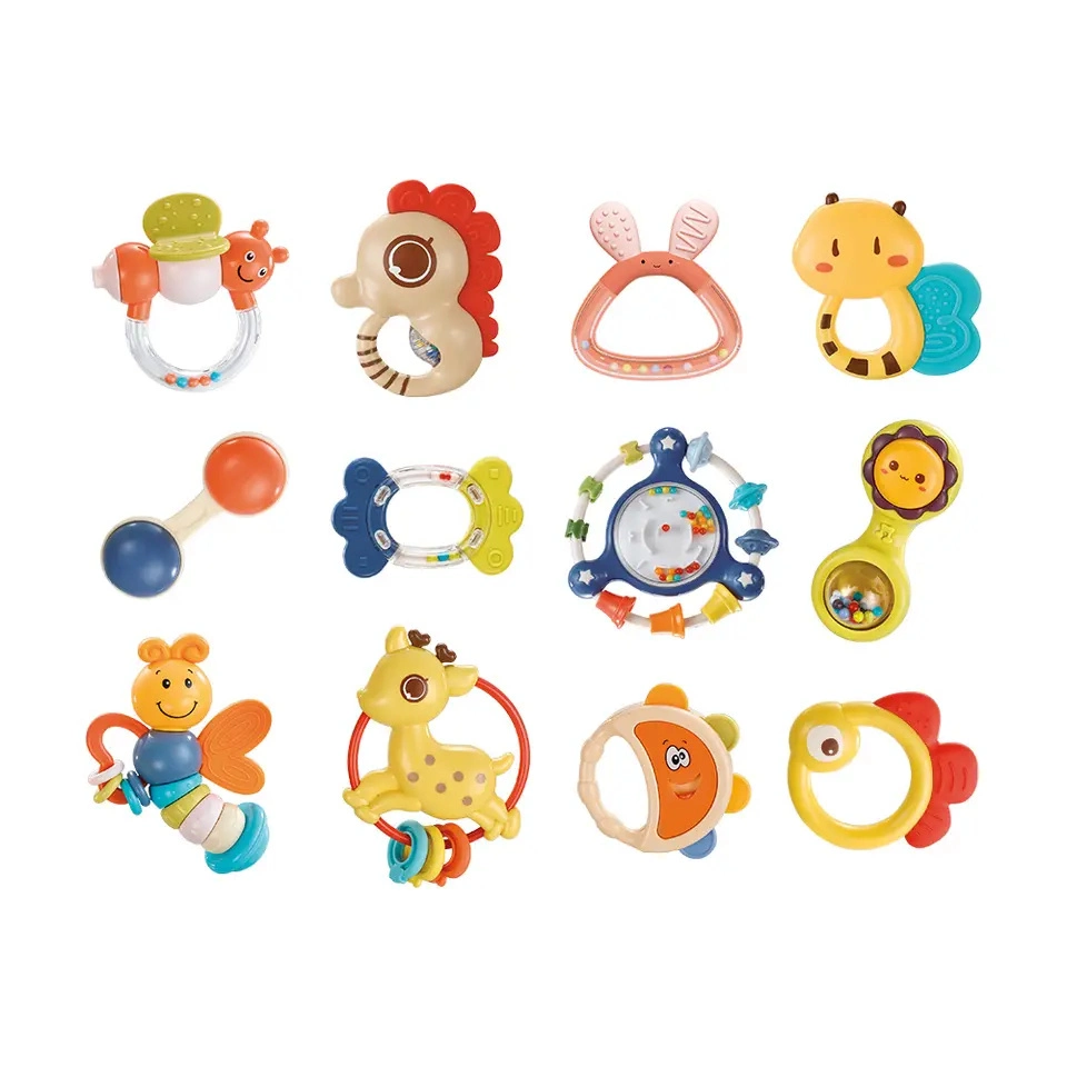 0-12 Month Montessori Educational Baby Soft Sensory Teether Chew Teething Toy Shaker Rattle