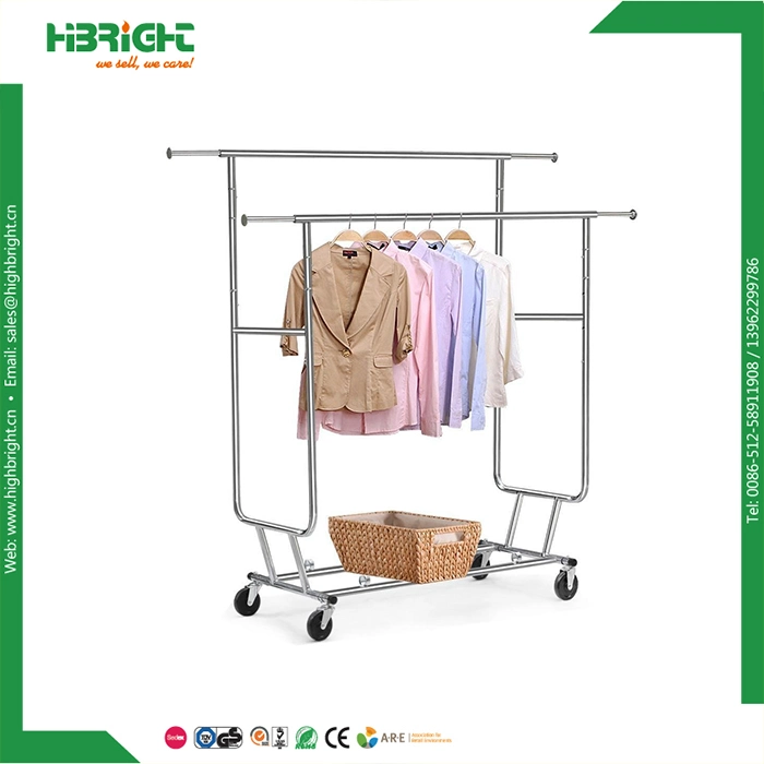 Commercial Collapsible Rolling Double Clothing Garment Rack Hanger