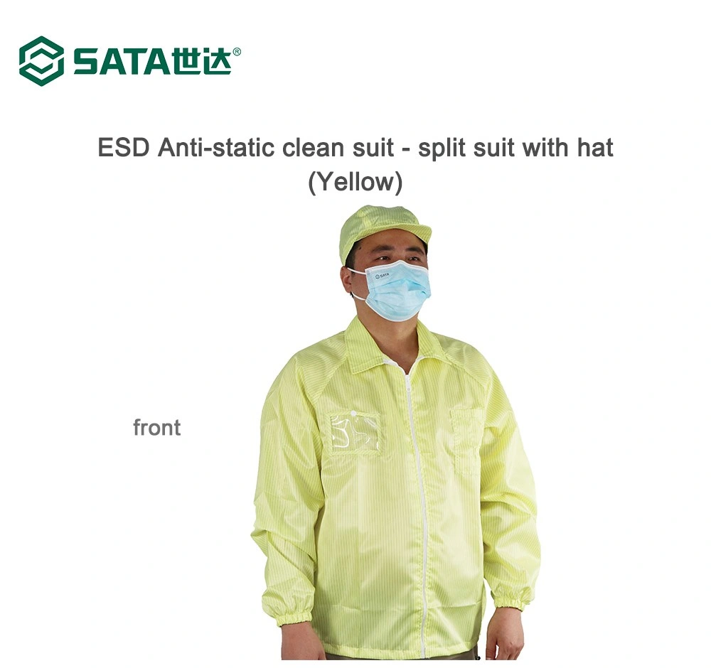 SATA PPE (Apex Tool Group) Yellow Classical Collar Design Stripe Grid Split Safety Electrostatic Protective Cleanroom Clothing