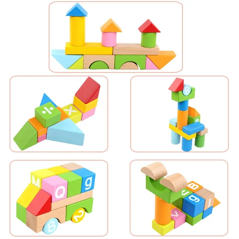 Chine en gros Enfants Enfants Bébé Matériel Montessori Blocs de construction en bois Empilage Blocs Ensemble Jouet éducatif