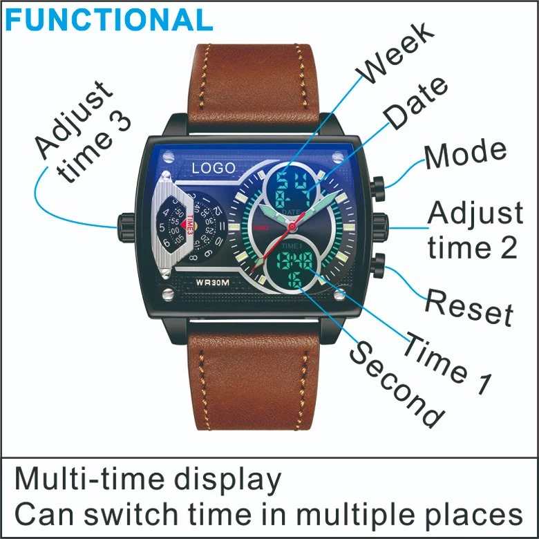 Hot Selling Leather Band Luxury Stainless Steel Case Men Watches