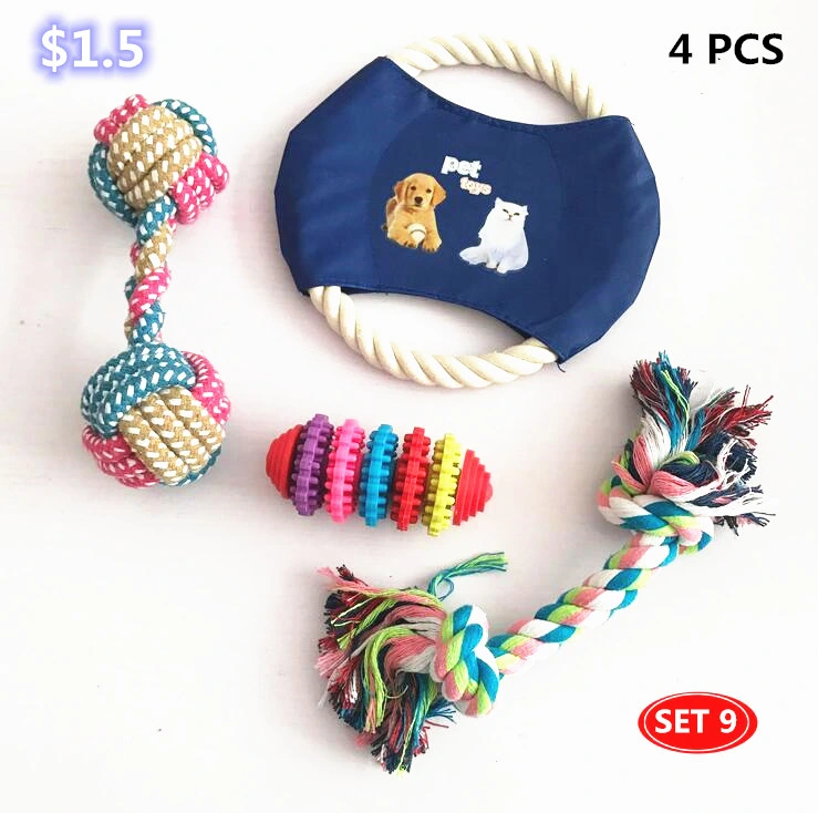 Manufacturer Small Animals Cotton Hemp Rope Ball Pet Toy Set Dog Chew Rope Toys