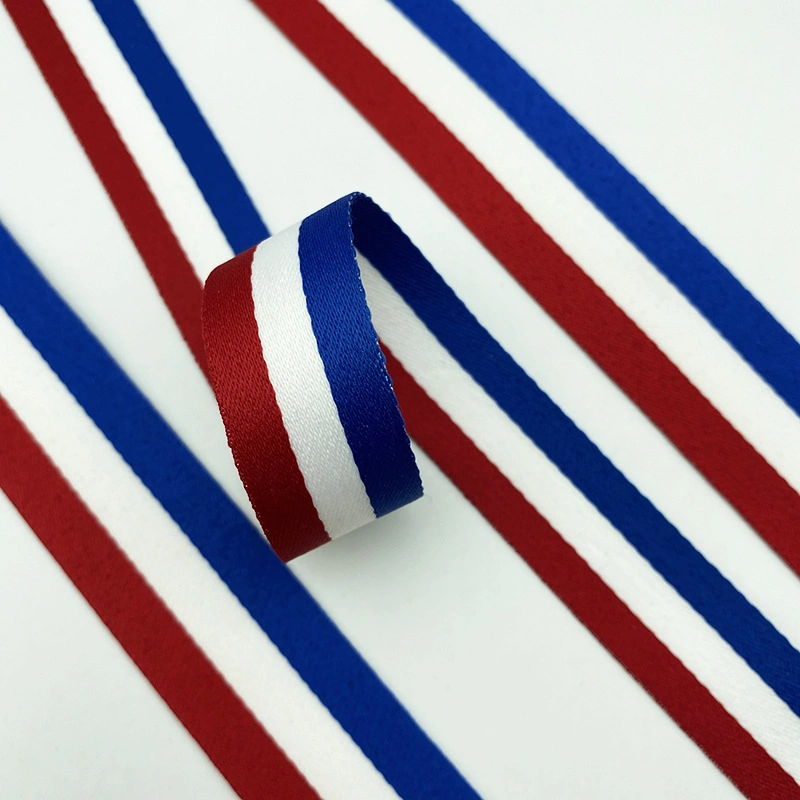 Wholesale/Supplier 100d Polyester Red White and Blue Three-Color Webbing for Shoes/Hats/ Bags Accessories/Clothing Accessories/Trousers/ Sleeves/ Sidebands