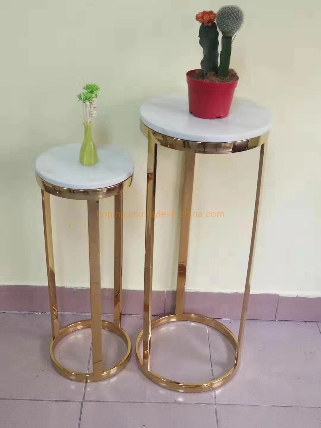 Luxury Side End Table Gold Marble Top Coffee Table Flower Stand Transparent Crystal Decor Wedding Table