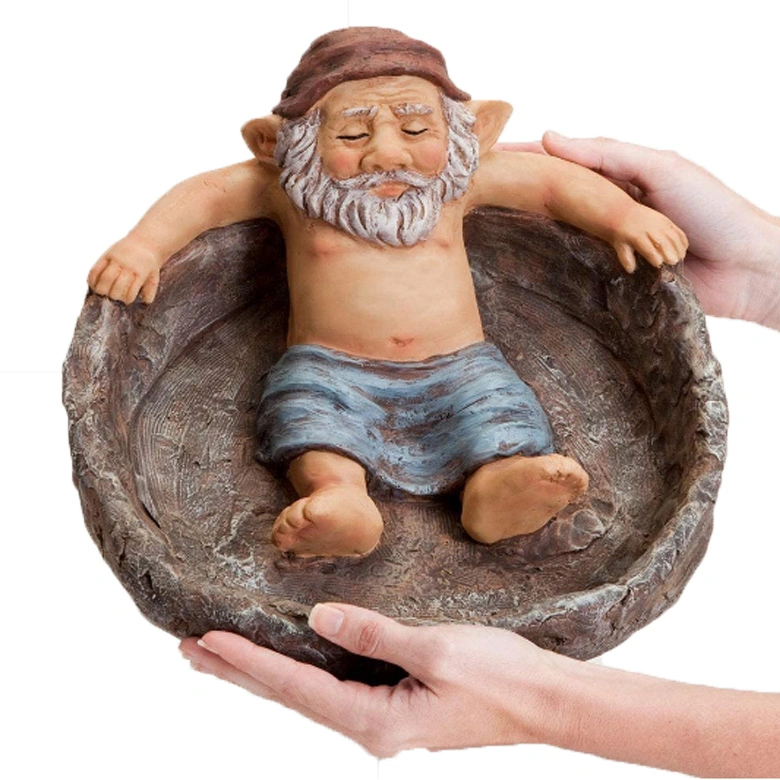 Funny Gnome relajante piscina jardín escultura resina Birdbath comedero para pájaros decoración jardín al aire libre