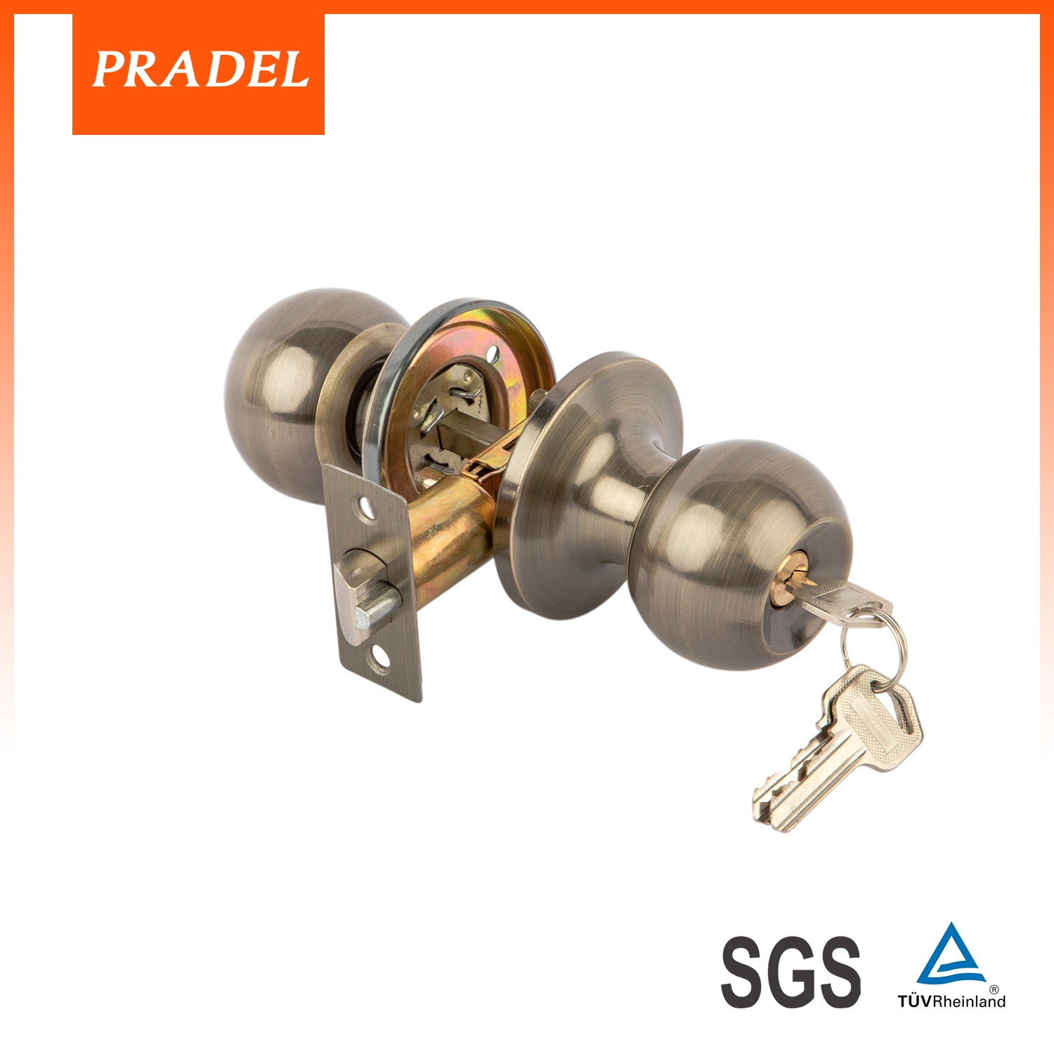 Durable Bathroom Round Polished Brass Color Cylinderial Stainless Steel Tubular Door Ball Lockset