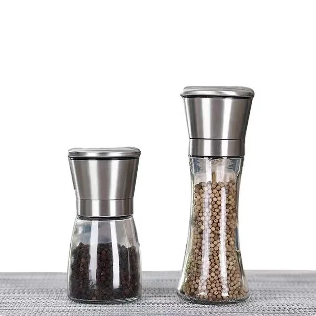 Wholesale Hot Sell Adjustable Manual Pepper Mill Glass Bottle Ceramic Core Stainless Steel Chili Salt and Pepper Grinder