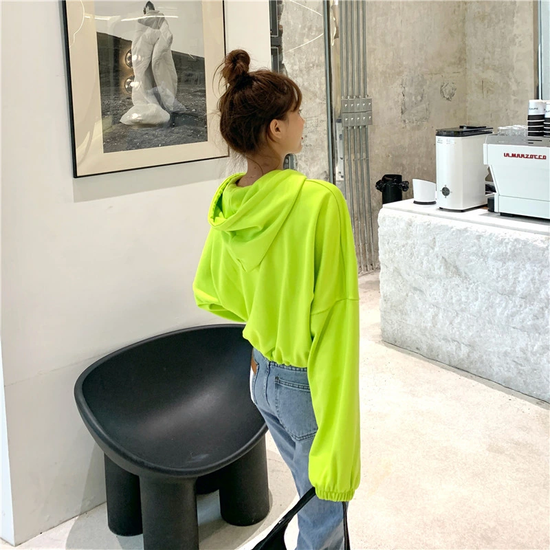 Spring 2022 Korean Version of The New Drawstring High Waist Short Navel Loose Fashion Ins Casual Hooded Sweater