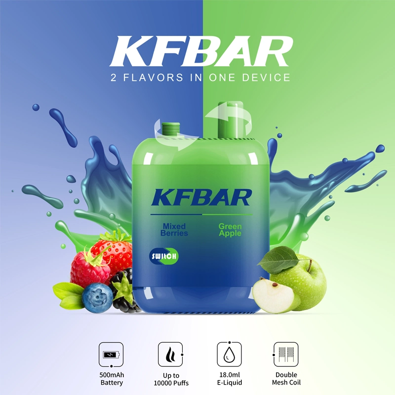 Новейший горячий продукт Kfbar 10000 шайб 2 в 1 Dual Frutity Flavors Disposable/Chargeable Vape Pod перезаряжаемый E сигарет
