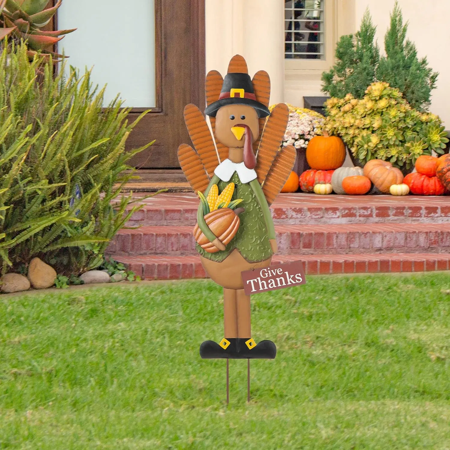 Fall Harvest Metal Turkey Yard Stake, Thanksgiving Turkey Standing Decor or Hanging Decor for Holiday Home Lawn Yard Indoor Outdoor Garden